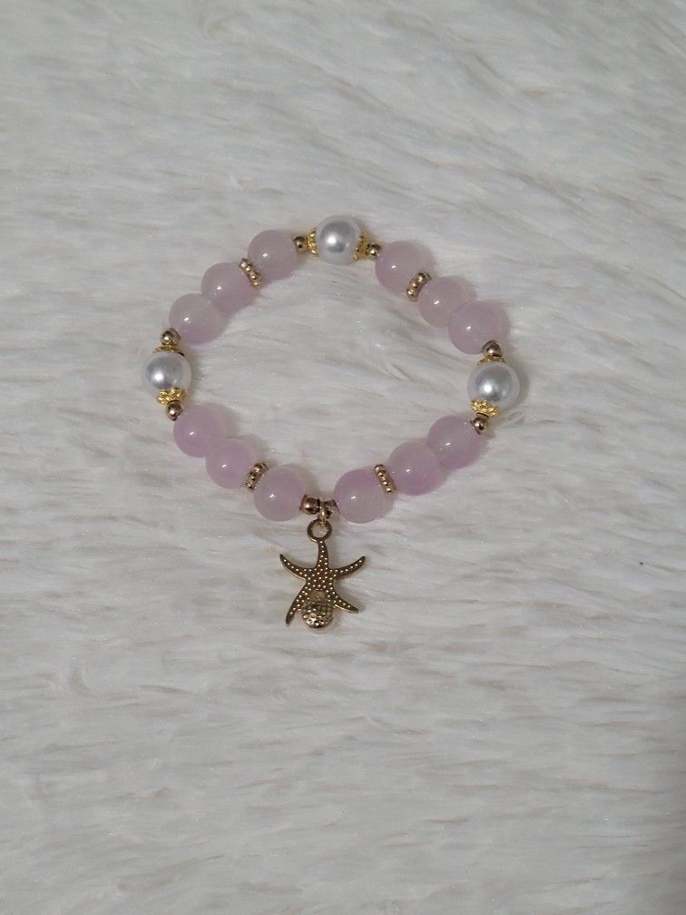 Glass Beaded Stretch Bracelet With Charm, NWOT 