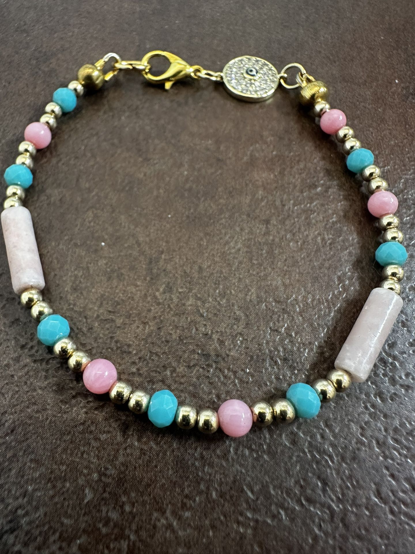 Gold and Pink Coral Beaded Bracelet