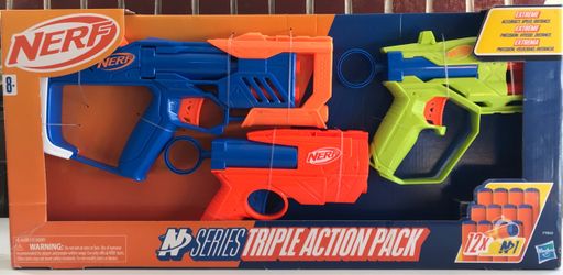 (NEW) (1 AVAILABLE) NERF N SERIES TRIPLE ACTION PACK - 3 BLASTER SET - 12 DARTS