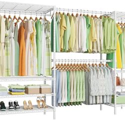 Ulif E11 Heavy-Duty Garment Rack, Metal Freestanding Clothes Rack and Closet Storage Organizer with 8 Shelves and 4 Hanger Rods, (73.2 - 97.6)"W x 14.
