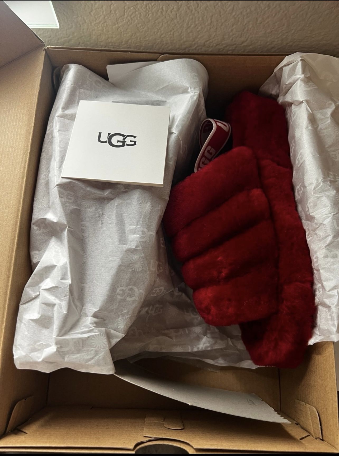Burgundy Red UGG fluff Yeah Slides