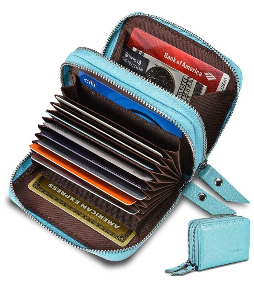 Women's Leather RFID Secured Spacious Cute Zipper Card Wallet Small Purse