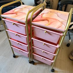 Pink Plastic Storage rolling carts