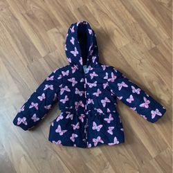 Navy W/Pink Butterflies Puffer Coat