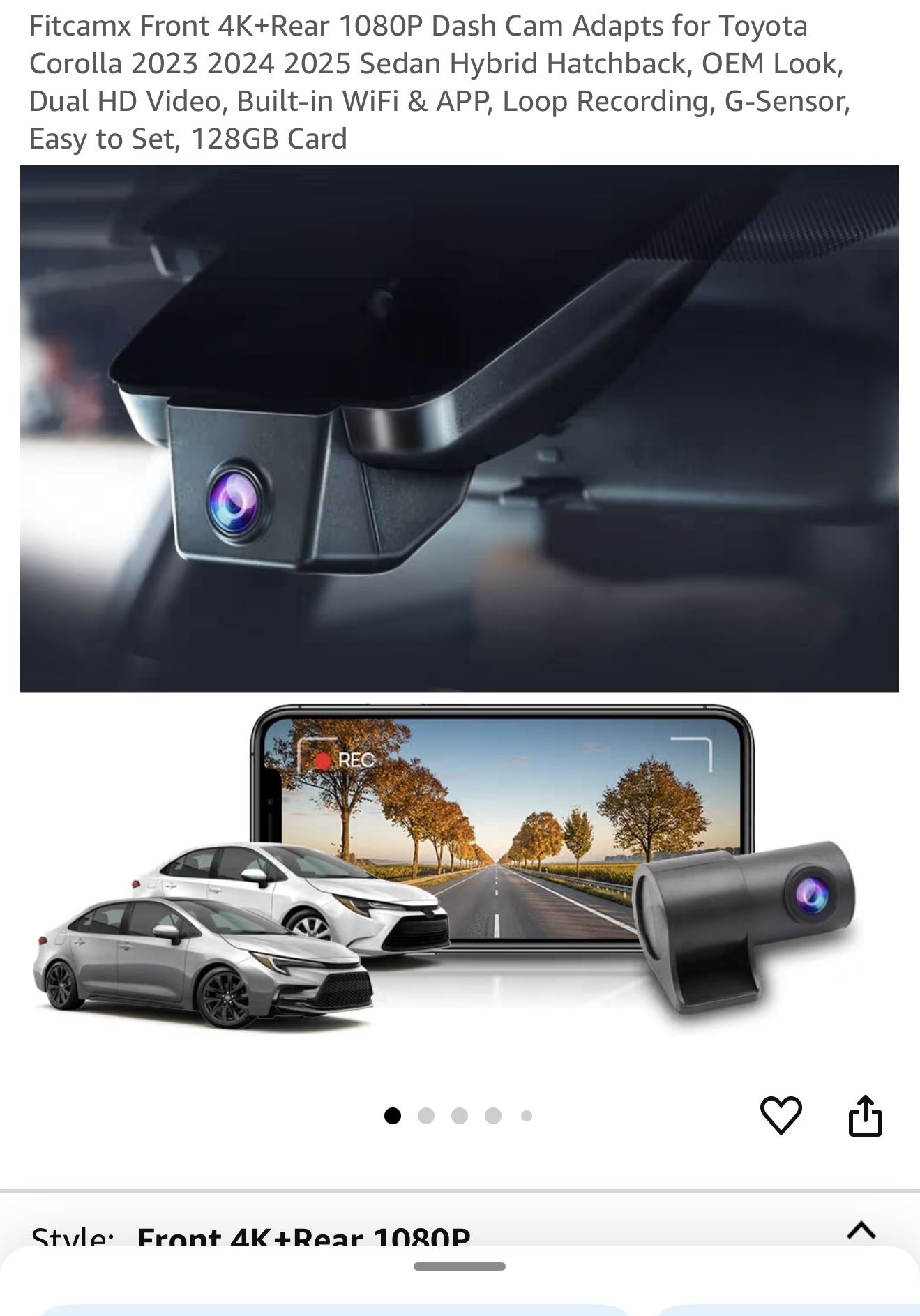 Brand new- FitCamX 4k Front AND Rear Dash cams for 22-25 Toyota Corolla