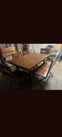 Rustic Wood and Metal Dining Table Set