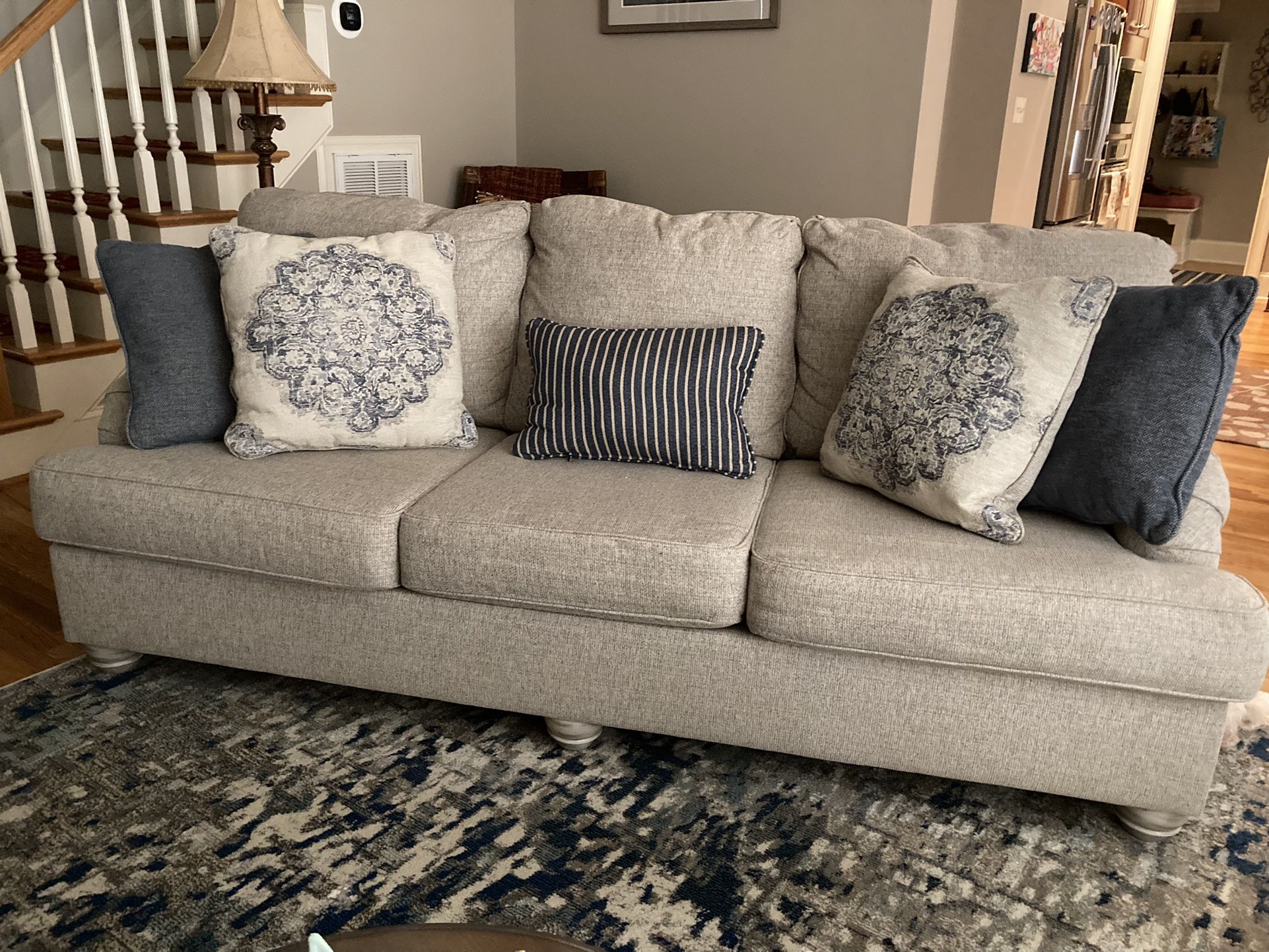 Ashley Dandrea Sofa, Enlarged Chair And Ottoman In Bisque