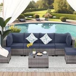 Assembled New 7 Piece Outdoor Wicker Patio Furniture Set Rattan Sectional Sofa Couch Patio Set