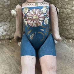 Vtg Mexican Folk Art Paper Mache Lupita Doll Jointed Cartonería HandPainted 12”