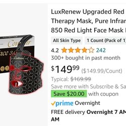 Upgraded Red Light Therapy Mask, Pure Infrared 850 Red Light Face Mask Light Therapy, Cordless, Portable and Rechargeable for Facial Led Mask Skincare