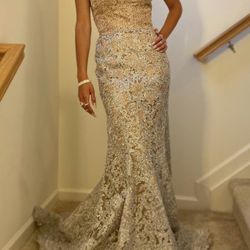  Beautiful Gold And Silver Dress with rhinestones for prom or special occasion -  Sherri Hill