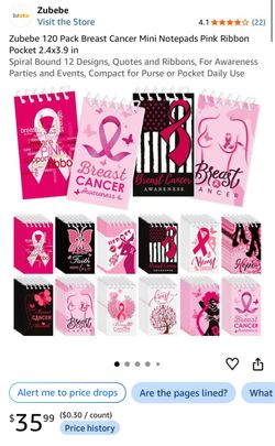 120 Pack Breast Cancer Mini Notepads Pink Ribbon Pocket 2.4x3.9 in