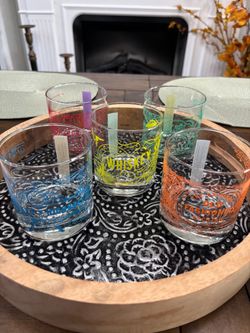 Set of five whiskey history glasses