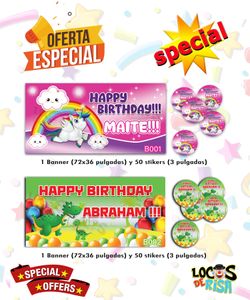 1 Banner de vinyl medida 72x36 Inc. y 50 stikers 3 Inc.