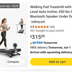 Walking Pad Treadmill with 12% 9-Level Auto Incline, 450 Ibs Capacity Bluetooth Speaker Under Desk...