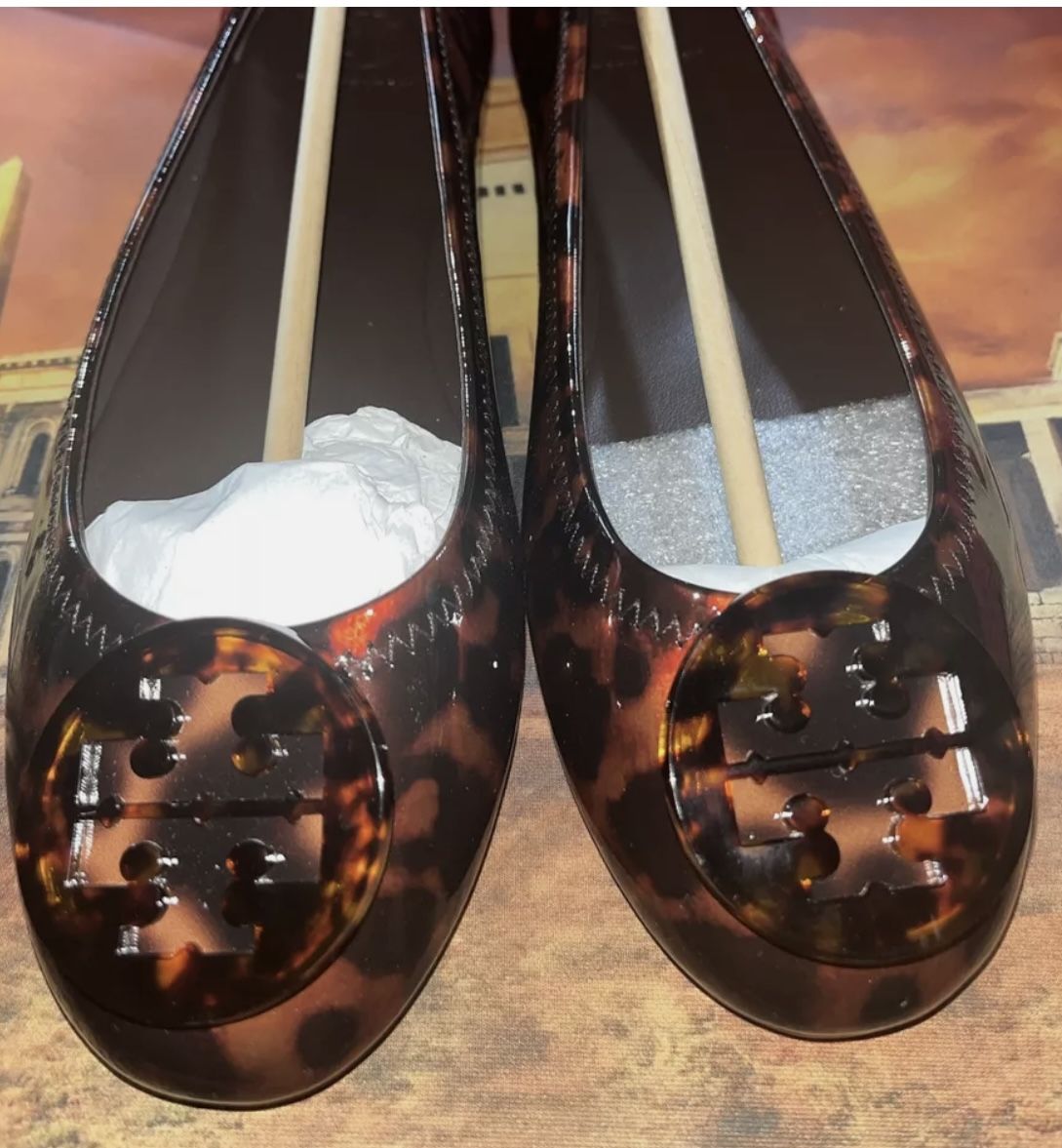 Tory Burch New In box Minnie Travel Ballet Flat In Tortoise