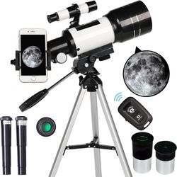Telescope for Adults & Kids, 70mm Aperture Refractor (15X-150X) Portable Travel Telescope with Phone Adapter & Wireless Remote, Astronomy Beginners Gi