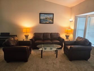 Leather Couch Set + 3 Glass Tables + 2 Lamps!!