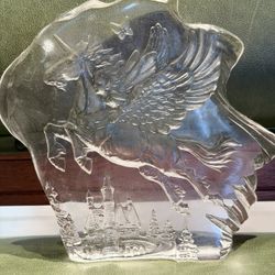 Vintage Glass Sculpture Of A Pegasus Flying 
