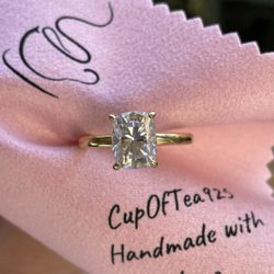 Brand New 3CT Moissanite Elongated  Cushion Cut Engagement Ring Set In Yellow Gold Vermeil 