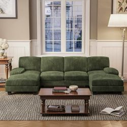 New Modern U Shaped Sectional Sofa Couch with Double Chaise for Apartments,Corduroy Green  New in box 0704-C9 2 boxes  * 【Soft and comfortable】This so