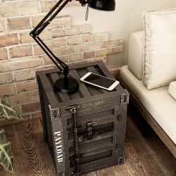 Industrial Metal Nightstand with Storage & Shelf – Black