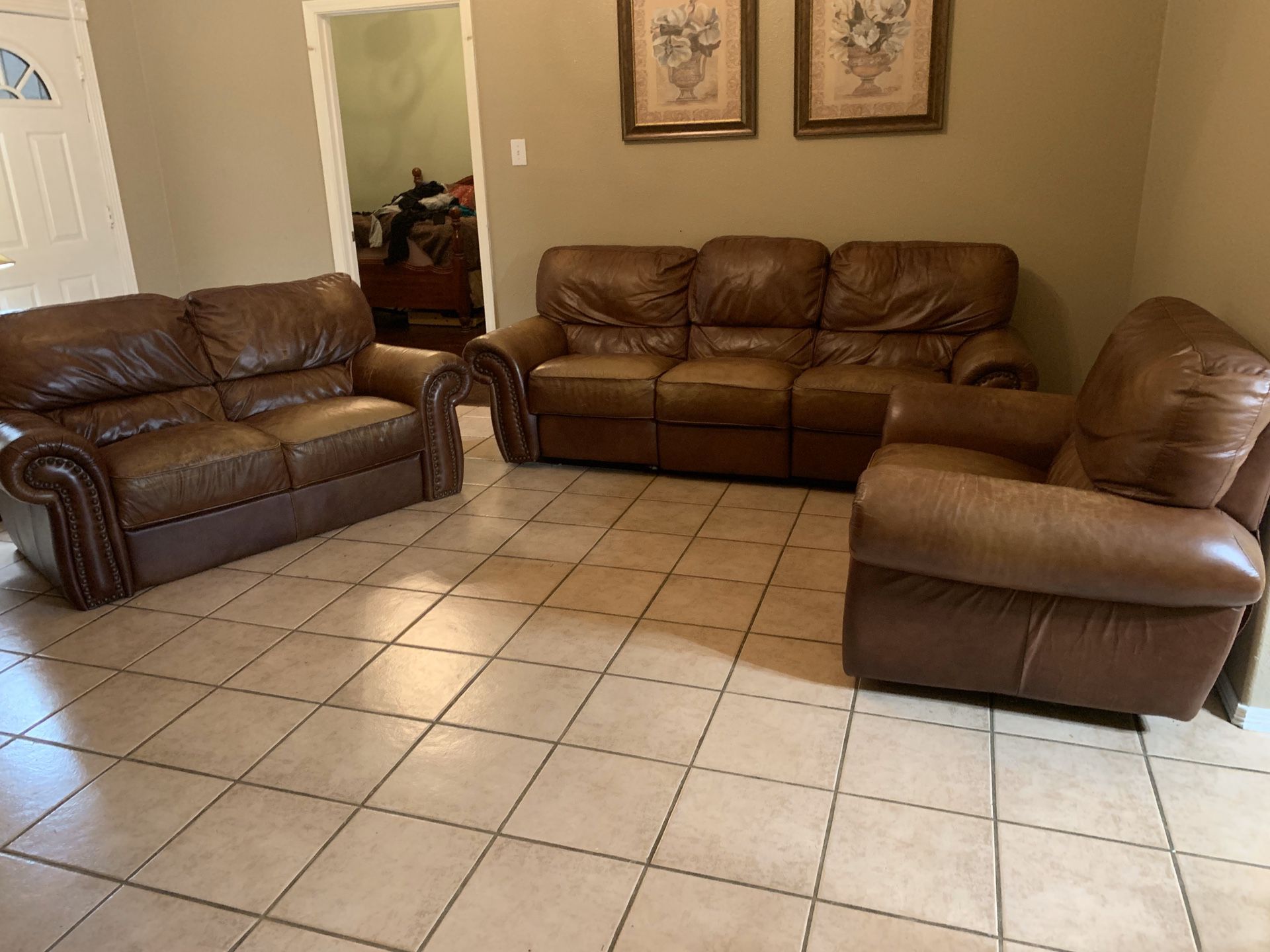 3 piece genuine leather living room sofa set