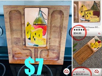 $7 Vintage MCM Wooden 🧀 cheese Board in great condition 12” one feet by one feet
