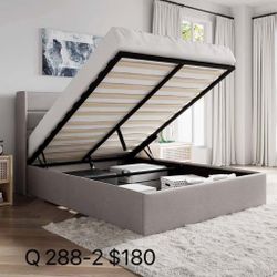 Queen Size Lift Up Storage Bed/Modern Wingback Headboard/Upholstered Platform Bed Frame（288-2）