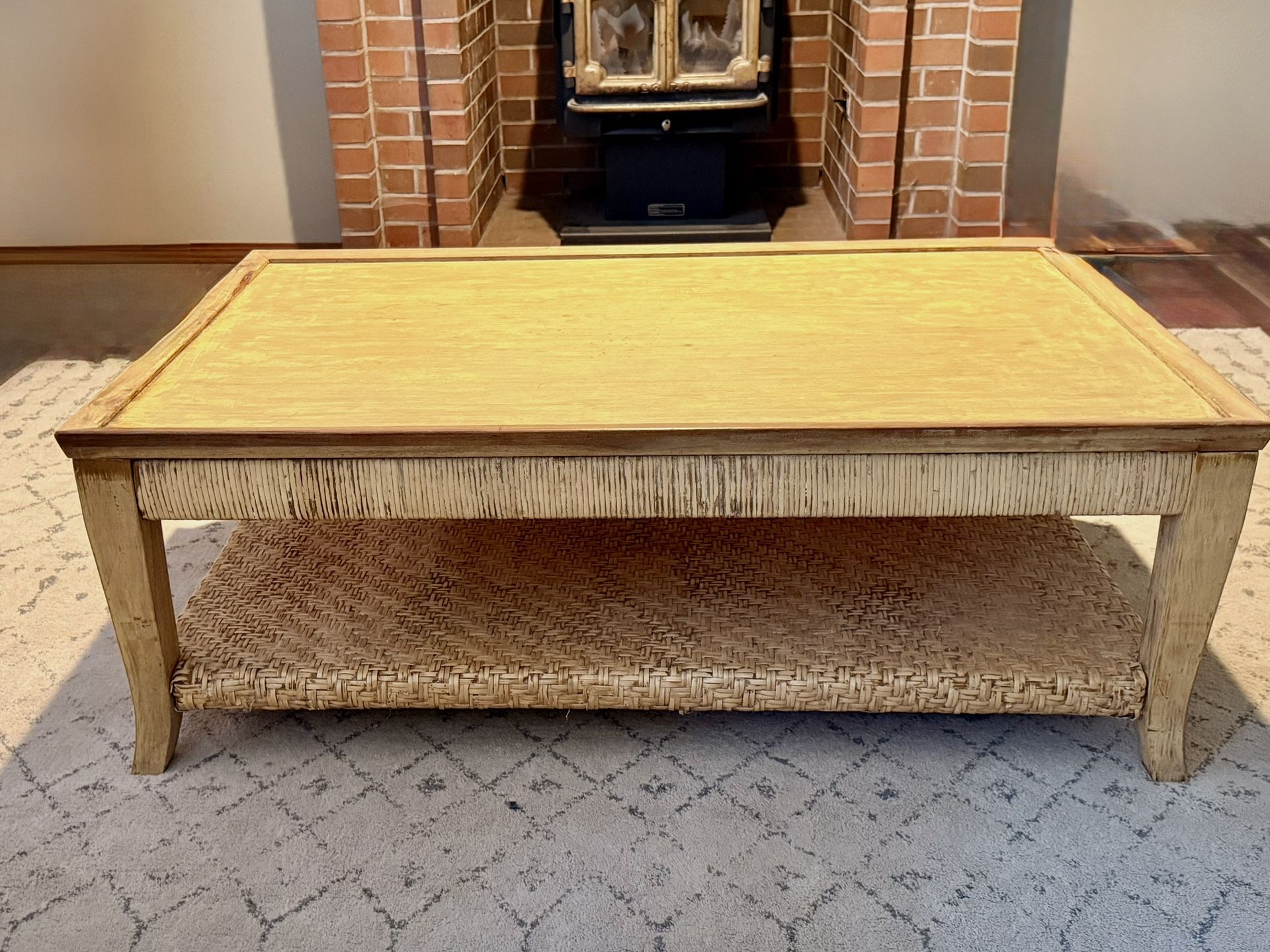 Large Rattan And Wood Coffee Table