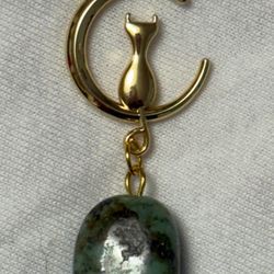 WHIMSICAL CAT MOON PENDANT African Turquoise Bead