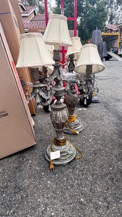Elegant Ornate Silver & Antique-Finish Lamps – Matching Set