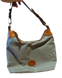 Dooney & Bourke Erica Nylon Hobo Shoulder Bag Leather Brown Trim Cute Y2K