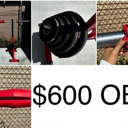 Adjustable Height Squat rack With Weights