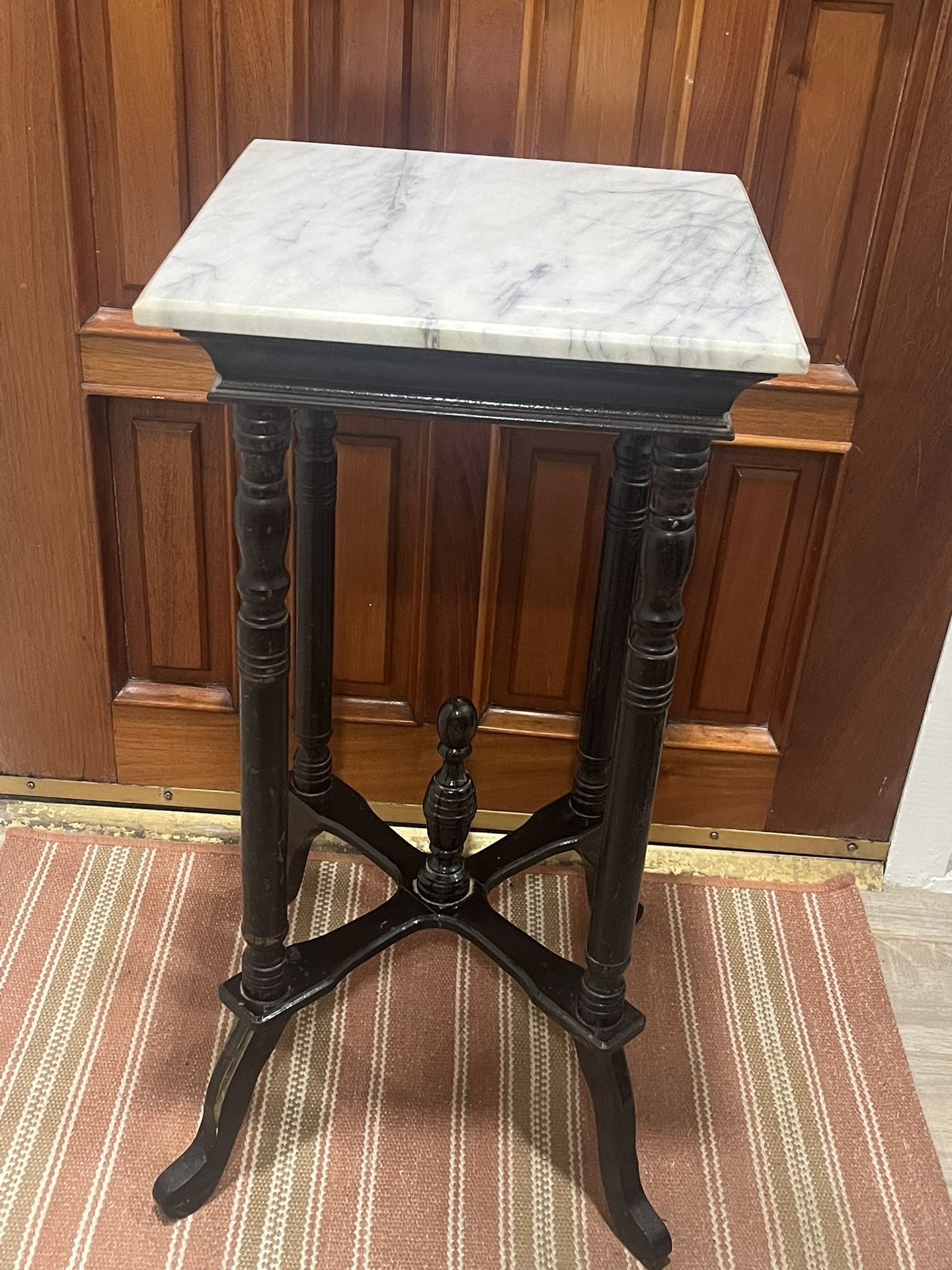 Vintage 1970’s Mahogany Marble Top Pedestal Side Table Plant Stand 
