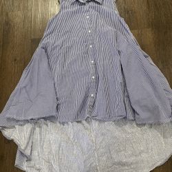Womans Blue Striped Tunic Shirt Size Large By Moon Orchid #17