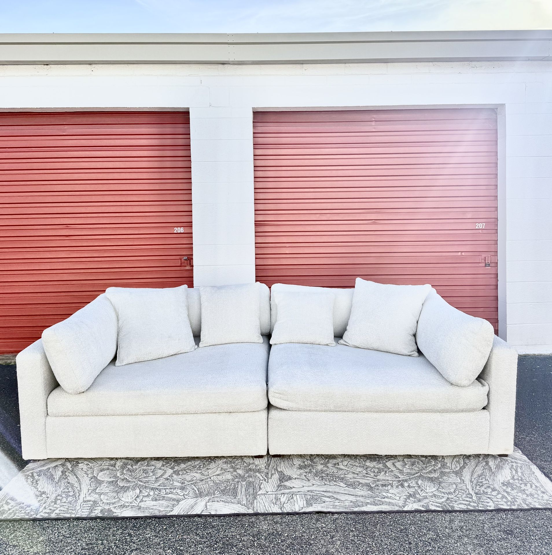 Large 2 Piece White/Creme Sectional Couch Sofa