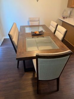 Dining Table Set with 6 Upholstered Chairs
