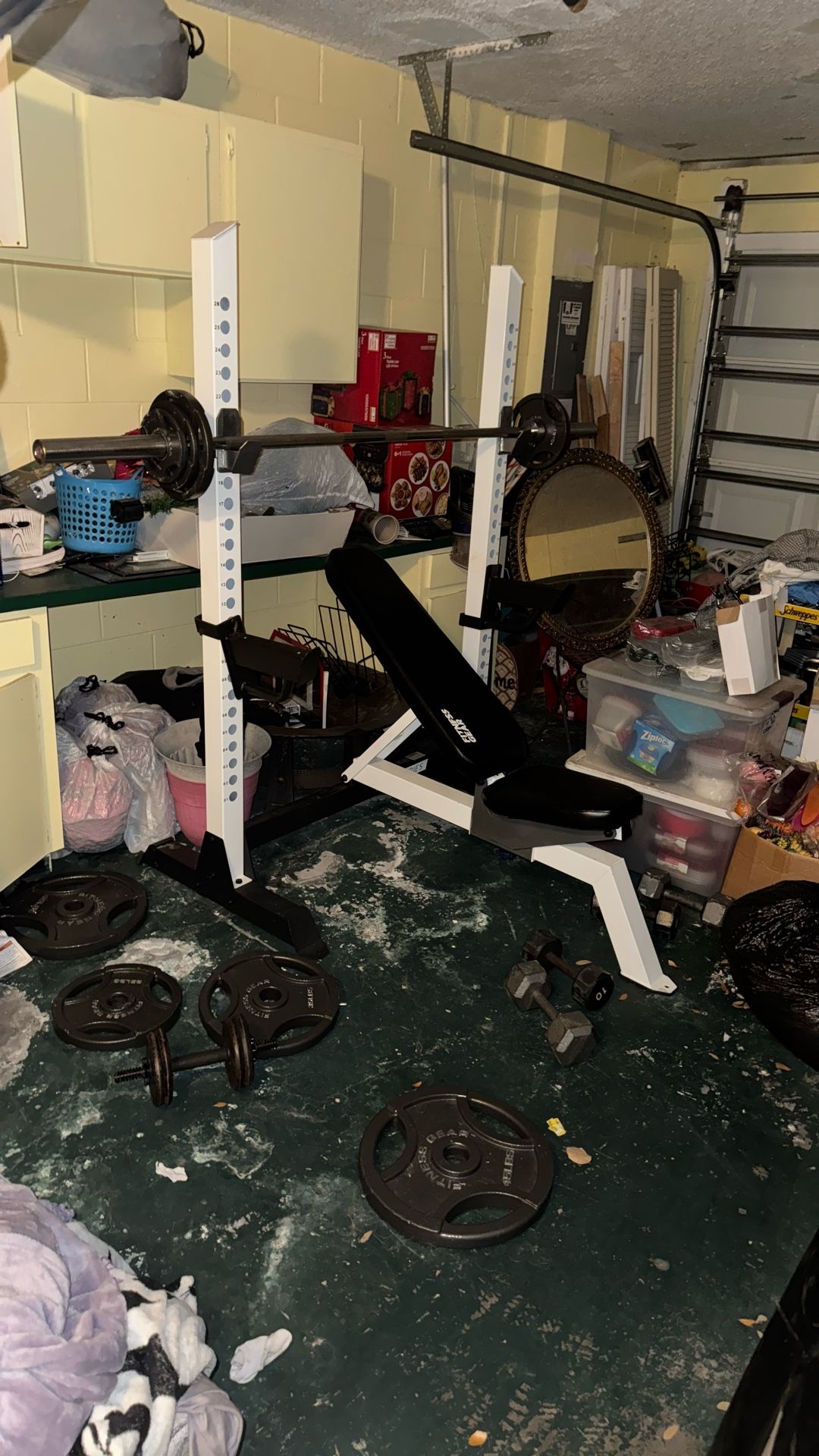 Adjustable Bench press set with 300lb Olympic weight set