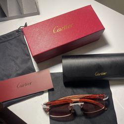 Cartier Iced Out Wood Buff Sunglasses 