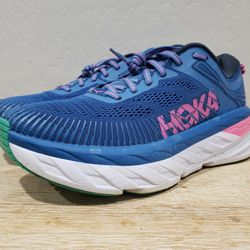 HOKA ONE ONE Women's Bondi 7 Running Shoes (9.5) Electric Blue/Pink 