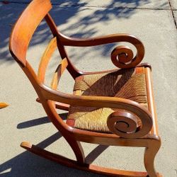 Beautiful Antique Shaker Rattan Low Profile Rocking Teak Wood Chair