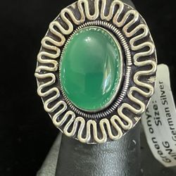 Green Onyx German Silver Ring Sz 6