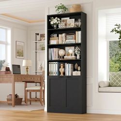 73.5" Tall Bookcase and Book Shelf, Deep Bookshelf with Doors, 6 Tier Bookcase with Storage, Open and Display Bookshelf Organizer for Living Room, Hom