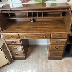 Roll top desk, wood