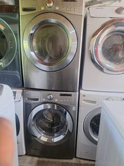 LG STEAM STAINLESS STEEL SET WASHER 4.5 AND GAS DRYER 7.5 CUFT 27”W HIGH EFFICIENCY 