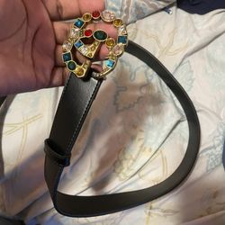 Gucci Calfskin Crystal Double belt
