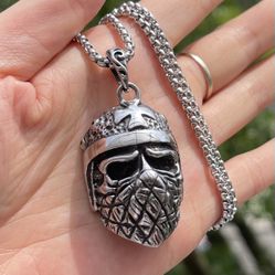 Gothic Mens Stainless Steel Punk Biker Skull Mask Pendant Necklace Chain