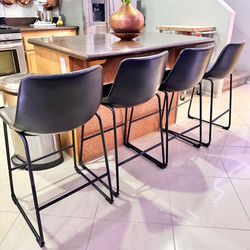 4 Black 26” Leather Bar Stools 