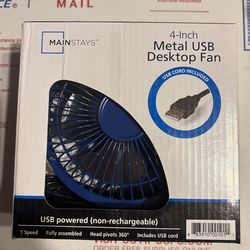 4" USB Metal Desktop Fan New